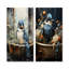 Oiseau dans une baignoire florale - ensemble de 2 reproductions d'art mural de salle de bain-102573305-102573306