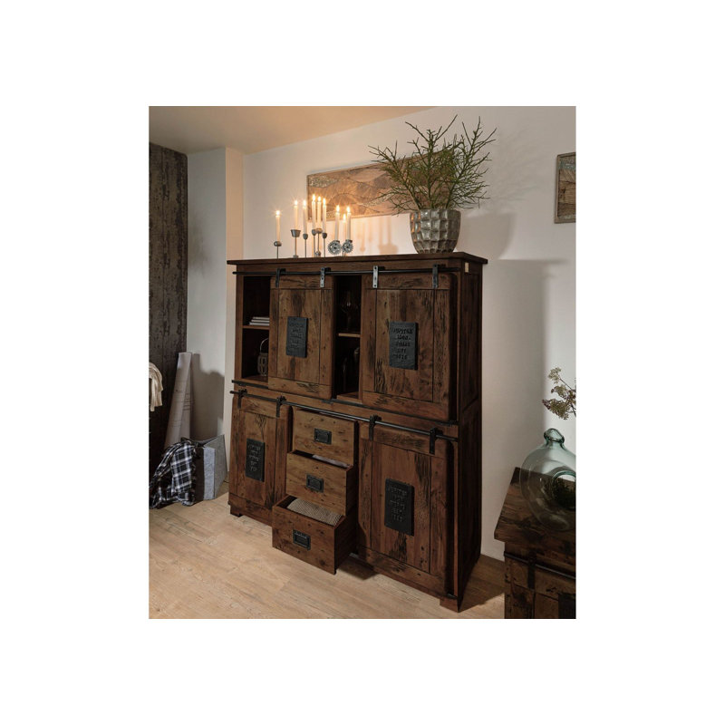 Railway 150cm Solid Wood Sideboard, Brown Lacquered