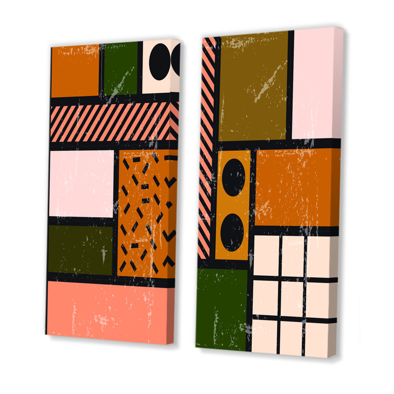 Minimal Abstract Shapes in Retro Colors IV - ensemble de 2 impressions, Toile tendue, H 20 po x l 24 po x P 1 po