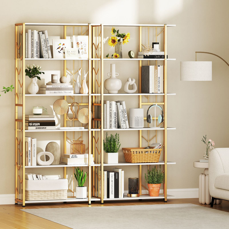 180cm H x 80cm W Metal Bookcase, White/Gold