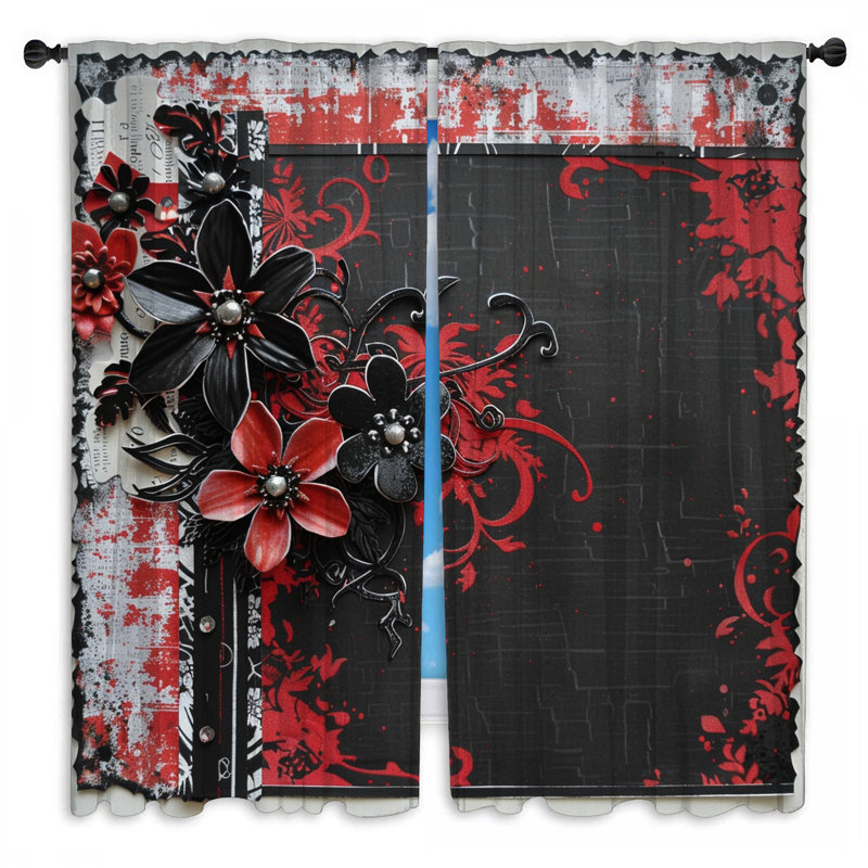 Rideaux à motif floral et voilage obscurcissant - 2 panneaux, 20in x 80in - 2 panels, Transparent