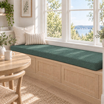 Coussin de banc d'extérieur personnalisé de 2 pouces d'épaisseur avec housse en lin synthétique, mousse haute résilience 75D, dessous antidérapant et passepoil simple