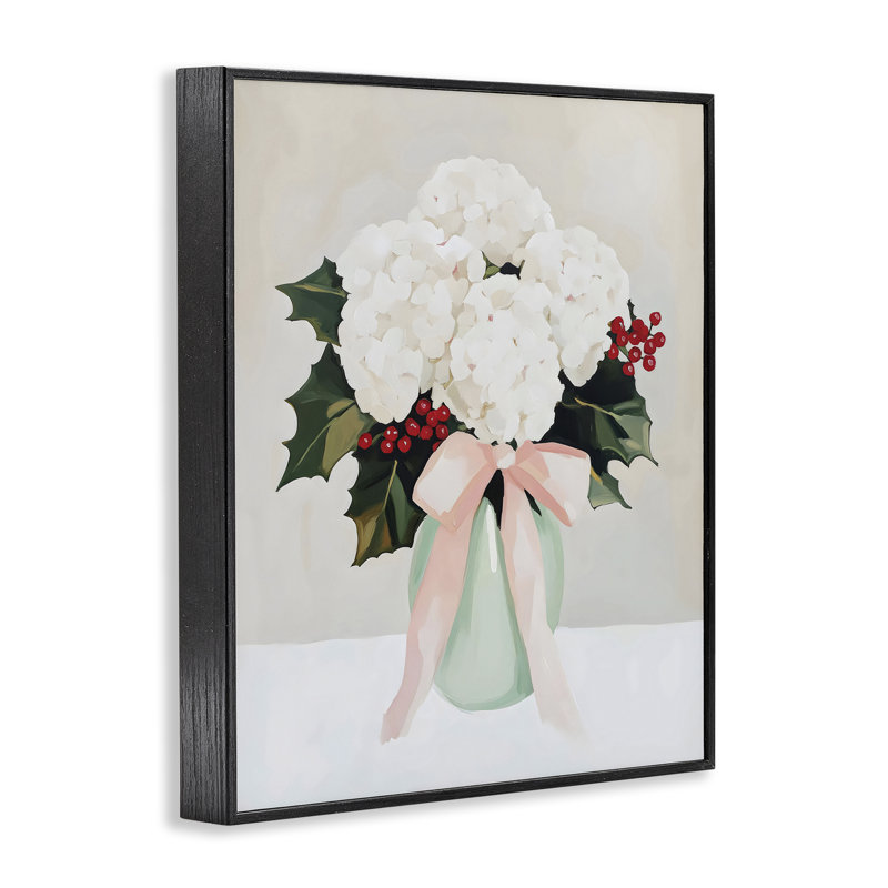 «Christmas Hydrangea Blooms», dessin de Arlington Prints, H 14 po x l 11 po, Giclée encadrée noir minuit
