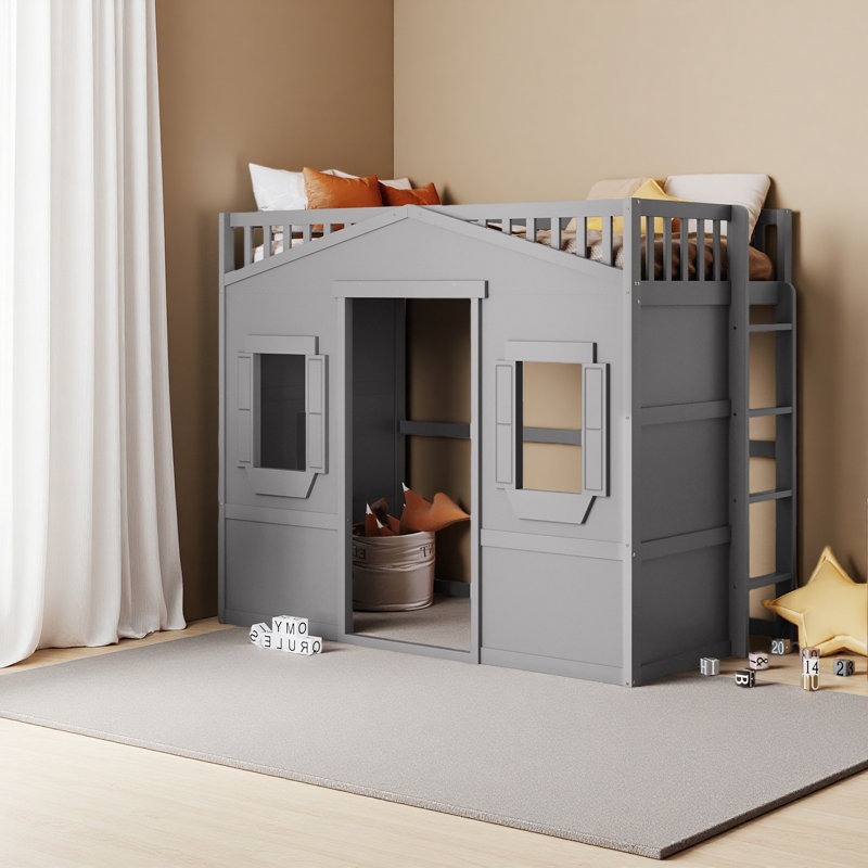 Lit mezzanine simple avec échelle, Gris