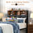 Twin Size Bed Set of 2 with LED Lights Storage Upholstered Headboard and USB Charging Station