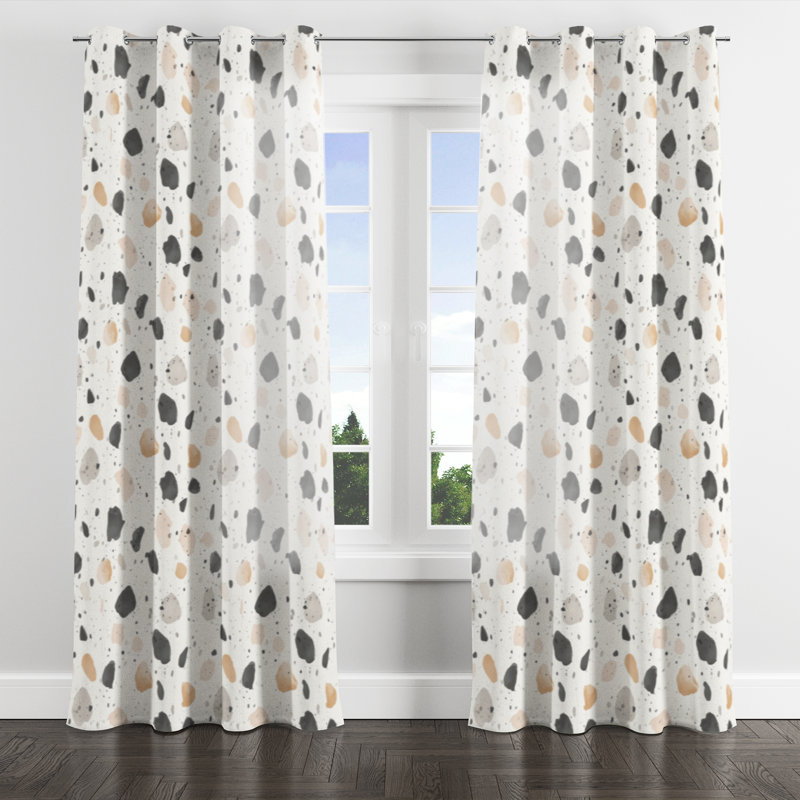 Modern Curtains for bedroom - Black Minimalist Stone Shapes Grommet Curtain - 1 Panel, 52" W x 63" L, Silver Grommets