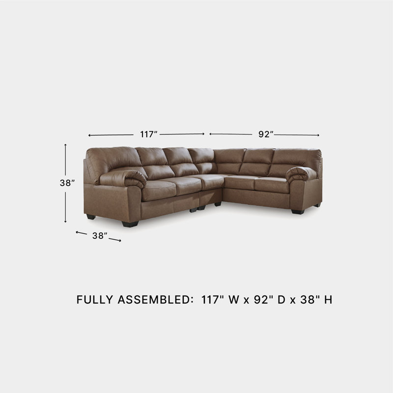 Canapé modulaire 3 pièces Skandar, 38" H x 117" W x 92" D, Similicuir café