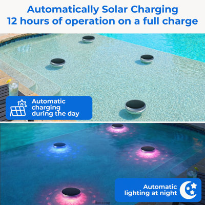 Lampe solaire flottante pour piscine avec télécommande, 12 modes d'éclairage et étanchéité IP67, ensemble de 1