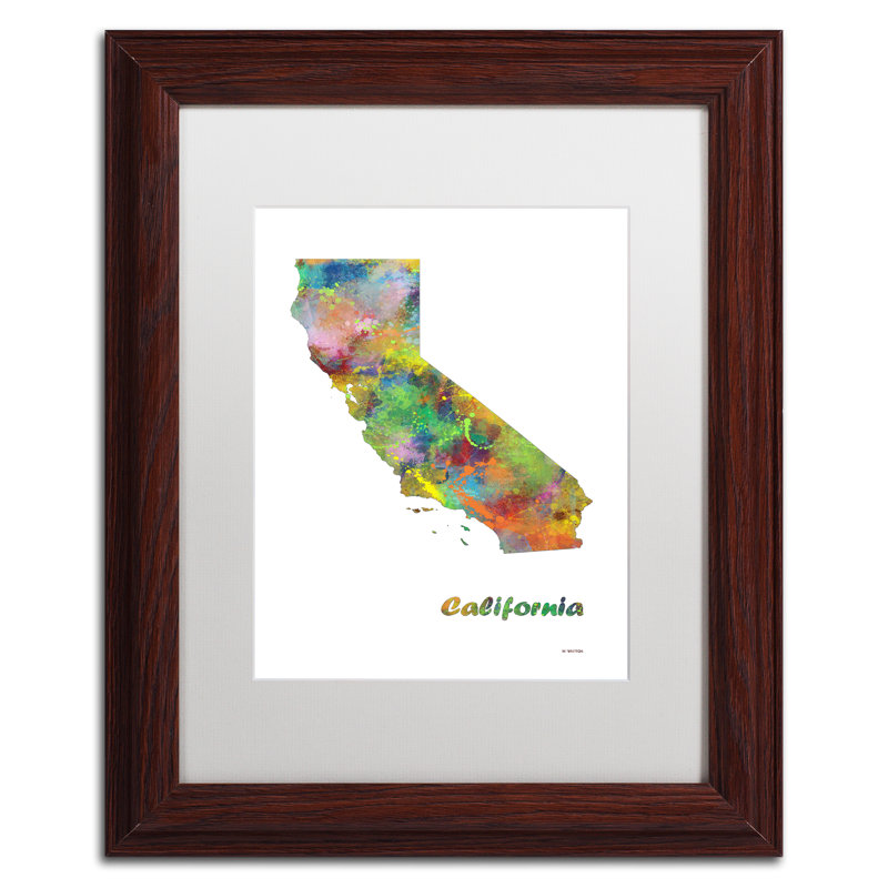 « california state map-1 », impression encadrée encadrée, H 20 po x l 16 po x P 0,5 po, Brun
