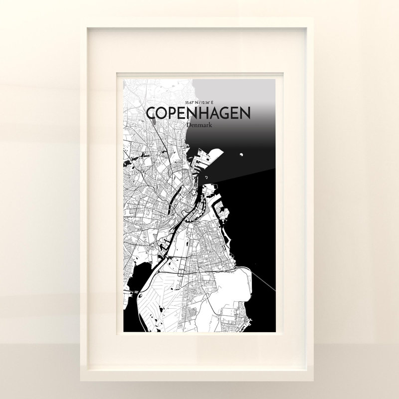 Copenhagen City Map in Ink 1 Piece Wall Art, 17cm H x 11cm W x 0.05cm D