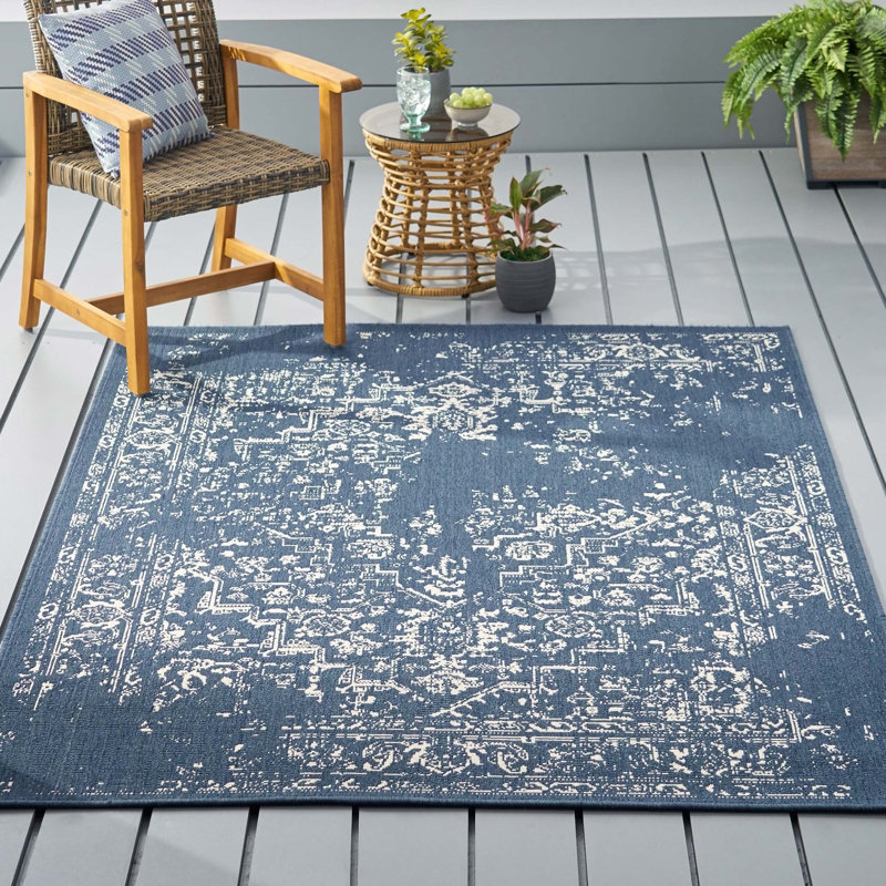 Blue Rectangle Polypropylene 7'x5'3" Rug