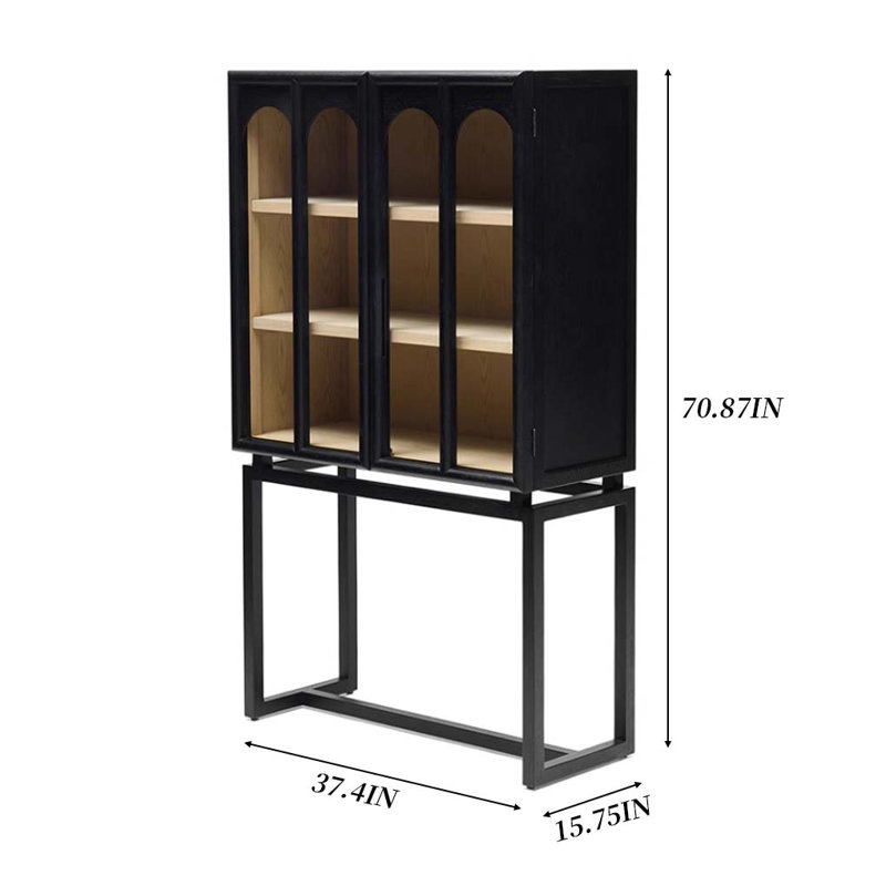 Bibliothèque vitrine noire en bois massif