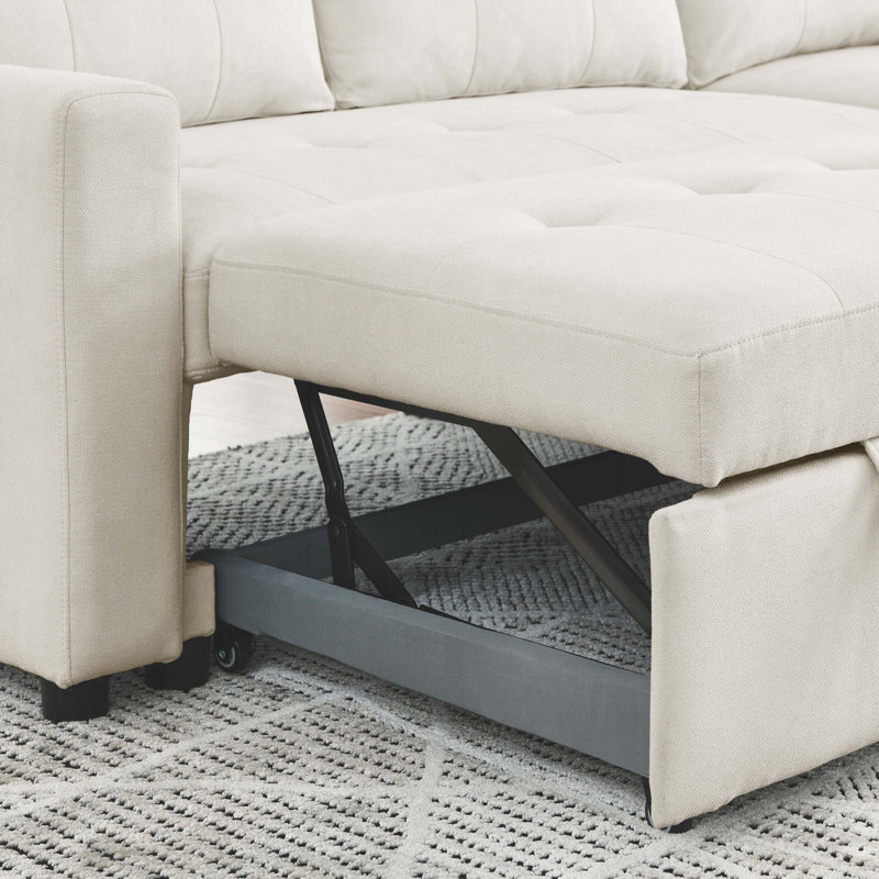 78.5" Sleeper Sofa Bed Reversible Sectional Couch with Storage Chaise and Side storage, Beige