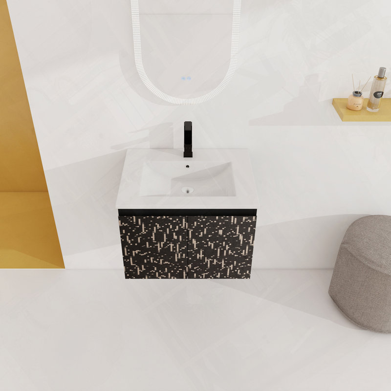 Meuble-lavabo flottant mural avec évier en céramique, 24"