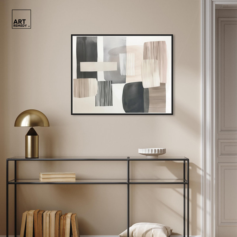 «Floating Shapes II», toile de style Mid-Century par Art Remedy, H 16 po x l 20 po, Structure noire