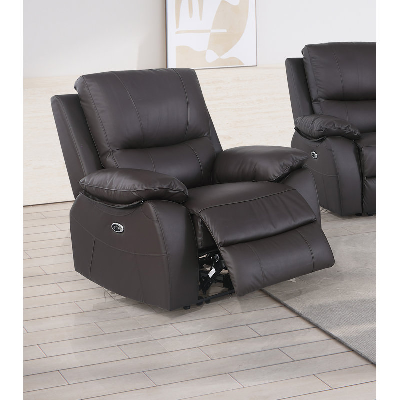 Genuine Leather Single Reclining Chair With Overstuffed Arm And Back For Living Room Bedroom, Brown, Brown