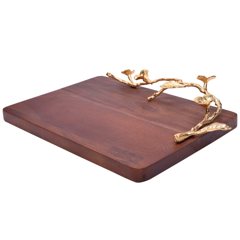 Decozen Acacia Wood Cheese Cutting Board with Gold Branch Ornament for Christmas Gift & Kitchen Decor