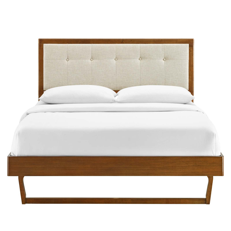 Willow Wood Platform Bed with Angular Frame, Queen, Walnut/Beige
