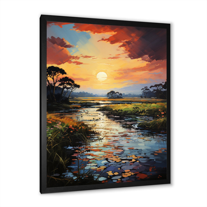 Delta du Vietnam, coucher de soleil I sur toile, Cadre photo noir simple, H 32 po x l 16 po x P 1 po