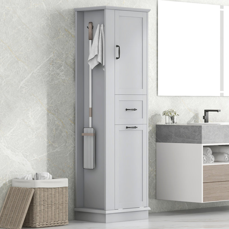 Grande armoire de rangement moderne - compartiment inclinable, tablettes réglables, Gris