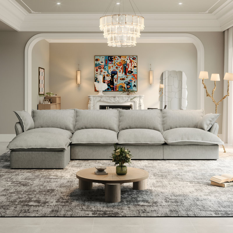 Canapé rembourré, Canapé modulaire Cloud, Mélange de lin gris
