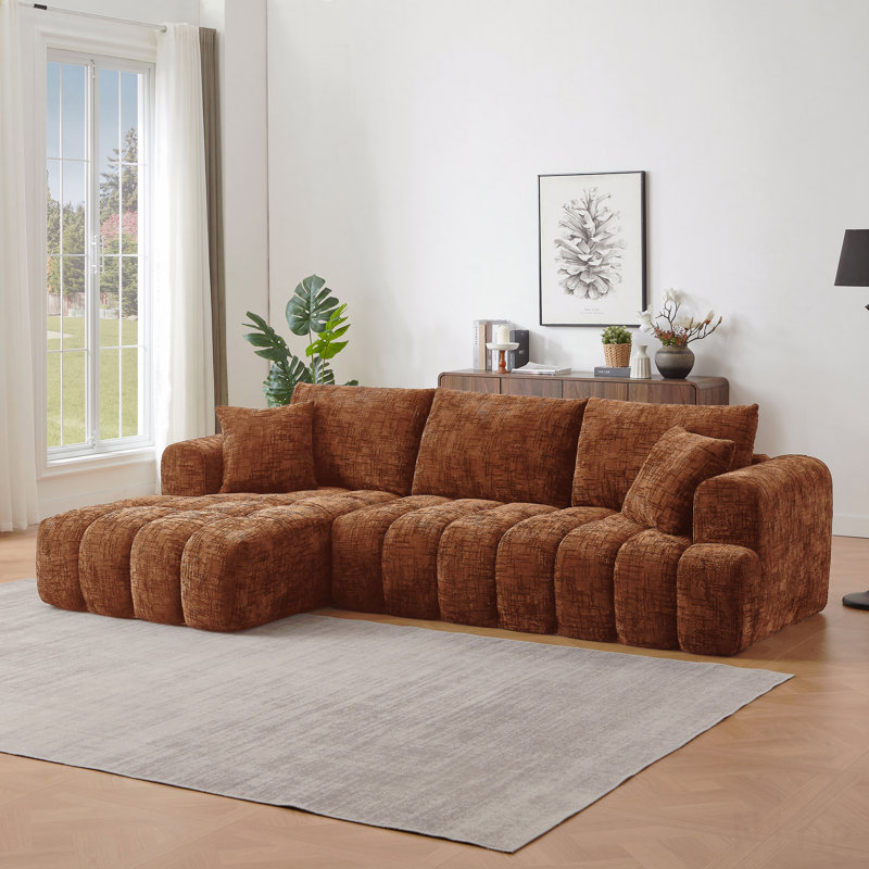 Canapé modulaire surélevé en chenille surdimensionné en L, design minimaliste, canapé-lit confortable pour les salons, les appartements et les espaces de réception