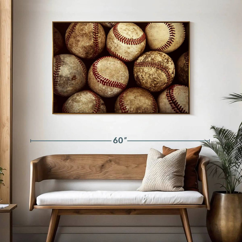 Balles de baseball, 46 po x 31 po, Cadre flottant doré