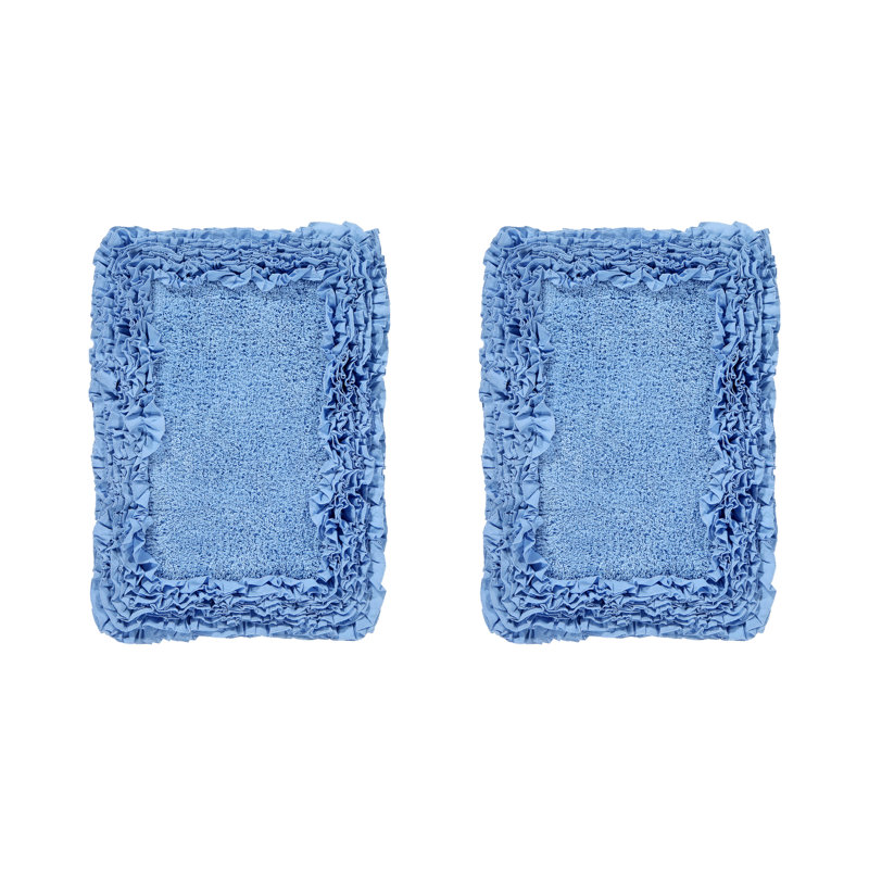 Ensemble de tapis de bain 100% coton 1775 g / m² 2 pièces Courson Premium, certifié OEKO-TEX®, envers en latex antidérapant, motif de volants touffetés moelleux, super absorbant, tapis de salle de bain lavables à la machine, bleu