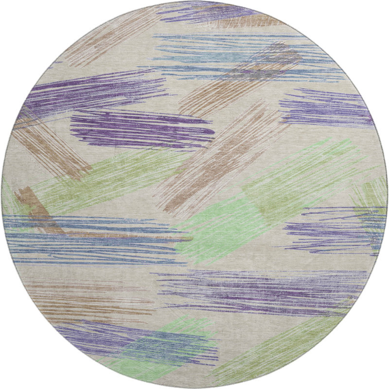 Premium Machine Washable Mehara AMF1696 Stripes Rug, Round 8'