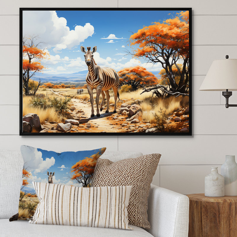 «African Savannah Stroll III», reproduction sur toile, H 12 po x l 20 po x P 1 po, Cadre flottant noir
