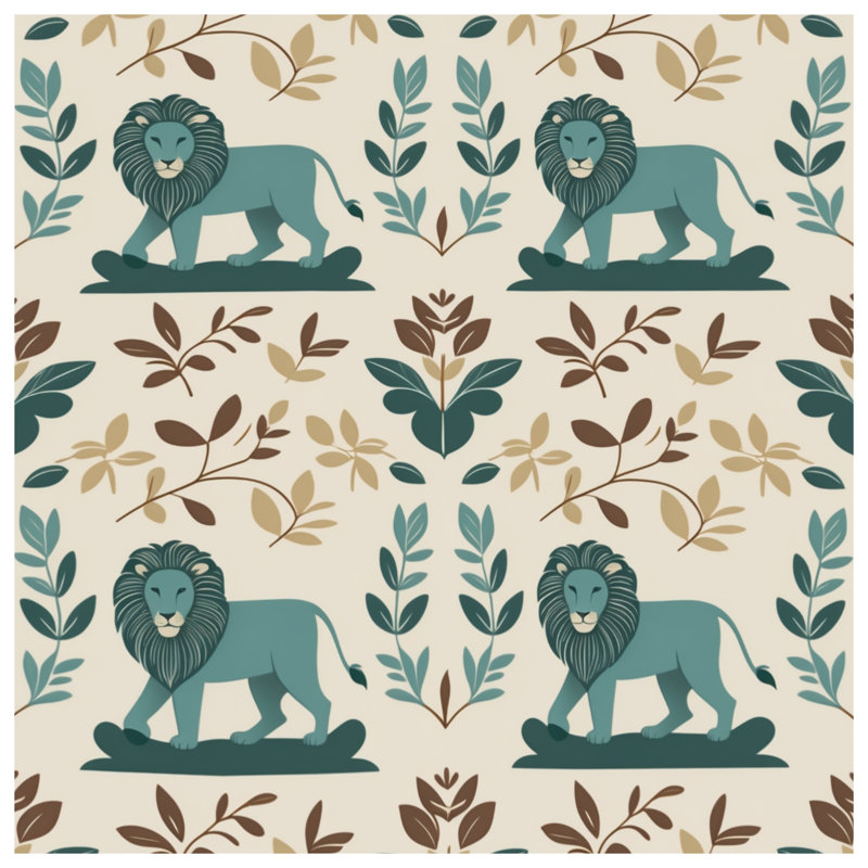 Lion avec housses de couette à motif de feuilles, Très grand lit