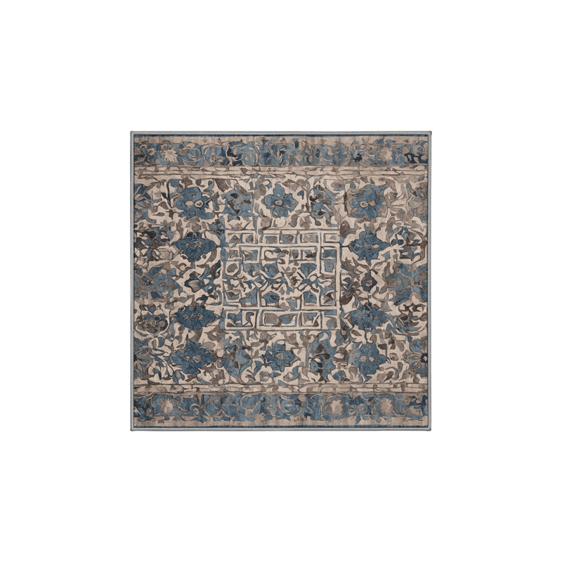 Machine Washable Gray Area Rug, Square 3'