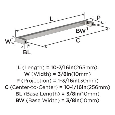 Monument 10-1/16 inch (256mm) Center-to-Center Polished Chrome Cabinet Pull
