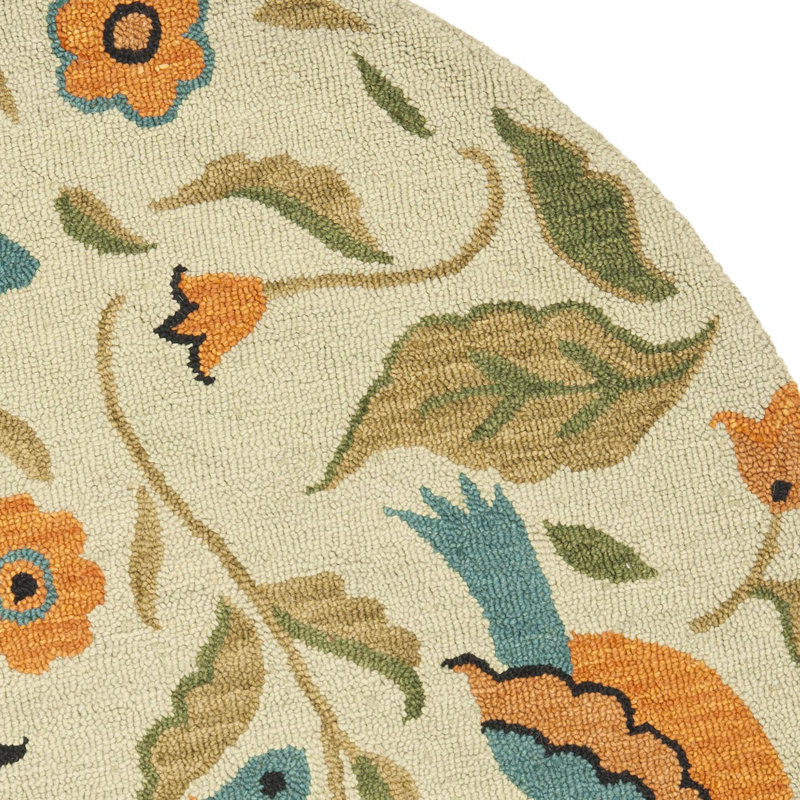 Tapis floral en laine crocheté à la main Alston, Rond 4 pi