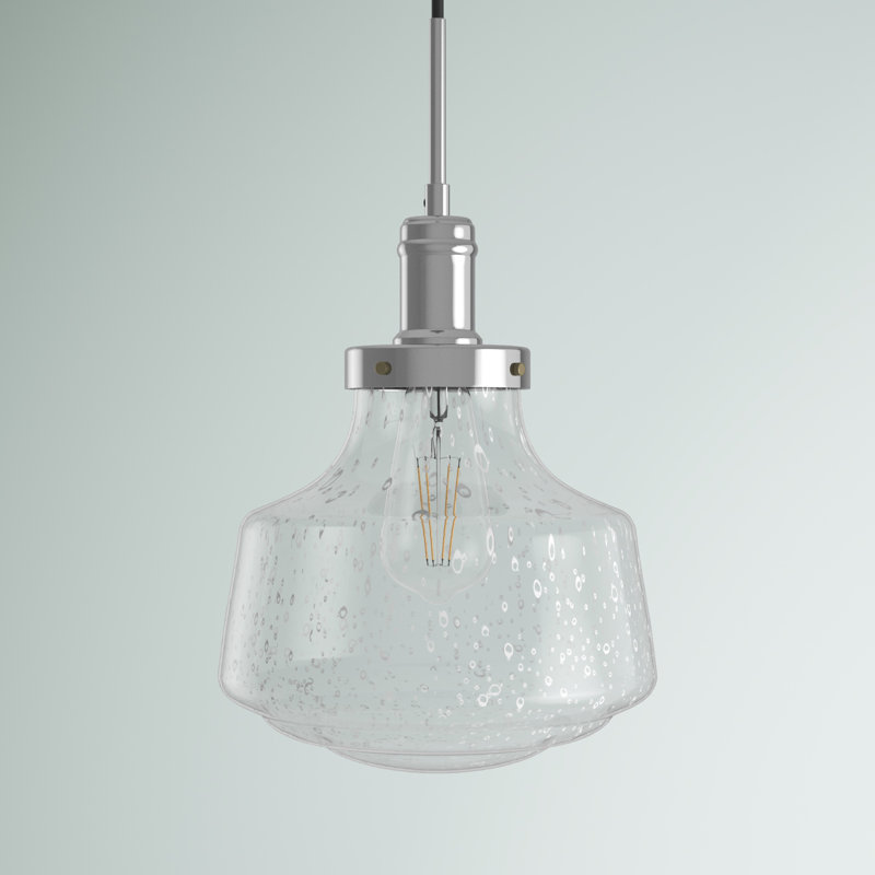 New Hartford 1-Light Adjustable Schoolhouse Pendant, Seeded, 10" H x 8" W x 8" D, Chrome