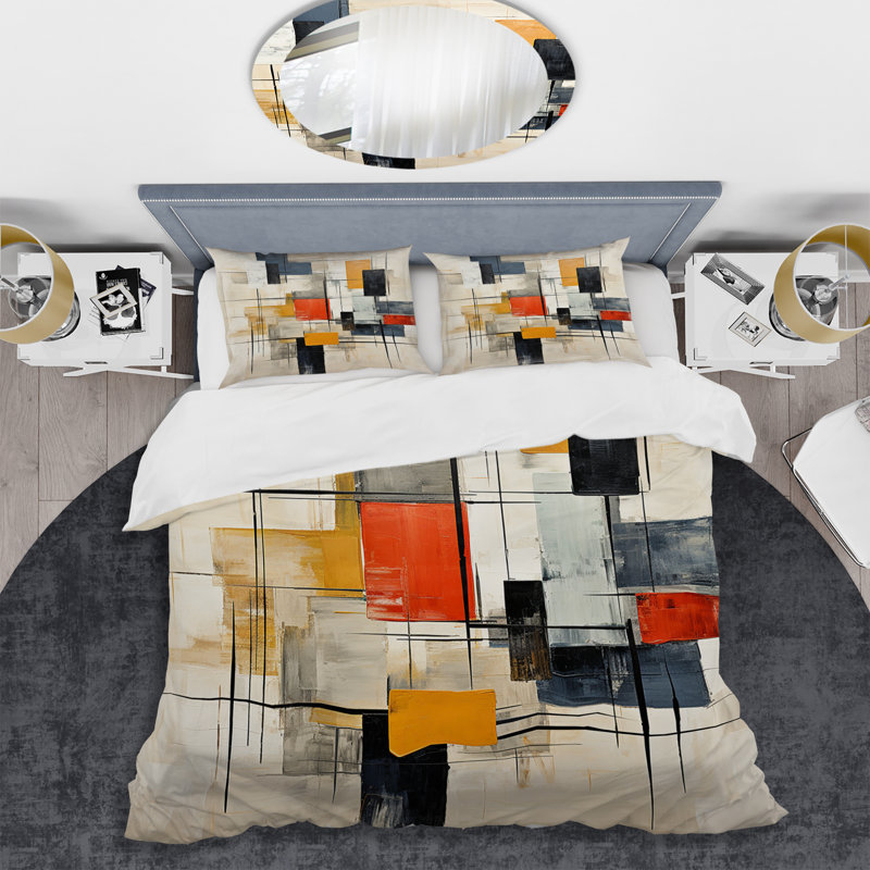 Ivory Illusions Abstract Shapes - Ensemble de housse de couette abstrait - Microfibre de polyester
