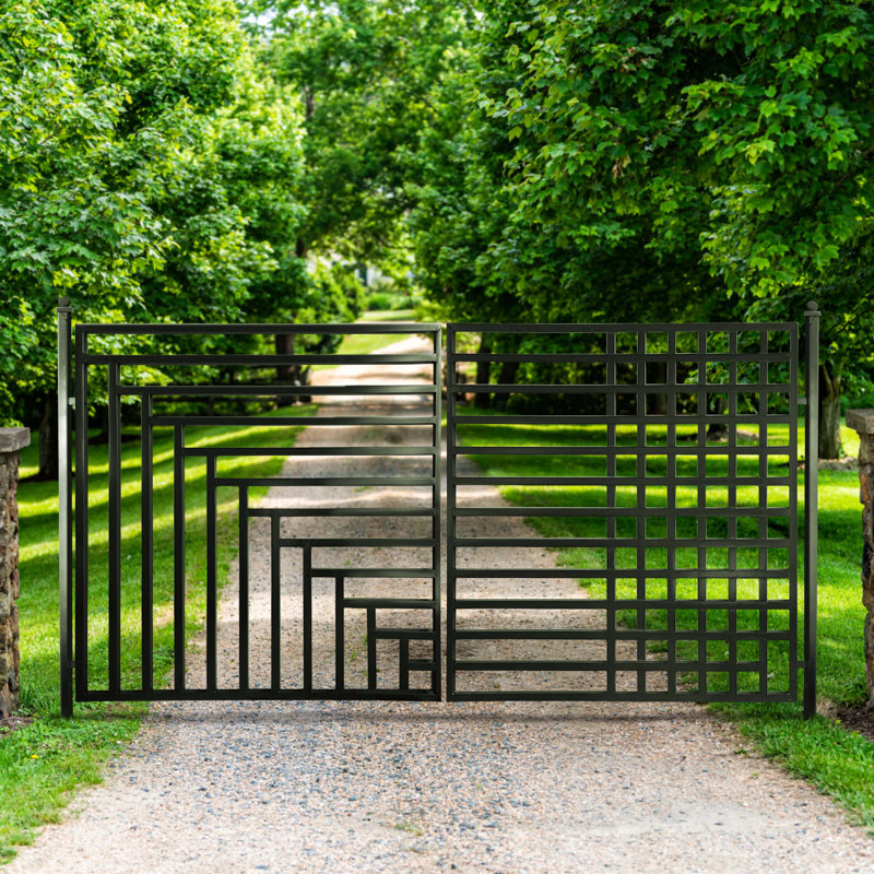 Kyiv Style Black Steel Dual Swing Driveway Gate 12 x 6 Feet