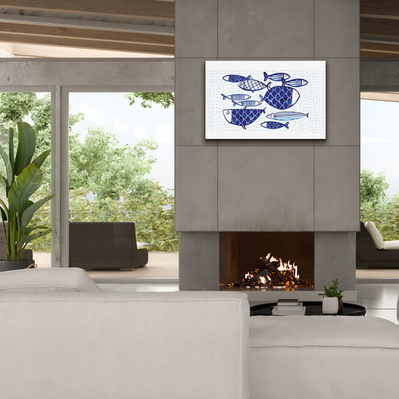 Art mural sur toile Highland Dunes «Blue Fish 4» par Mercedes Lopez, H 26 po x l 40 po x P 1,5 po