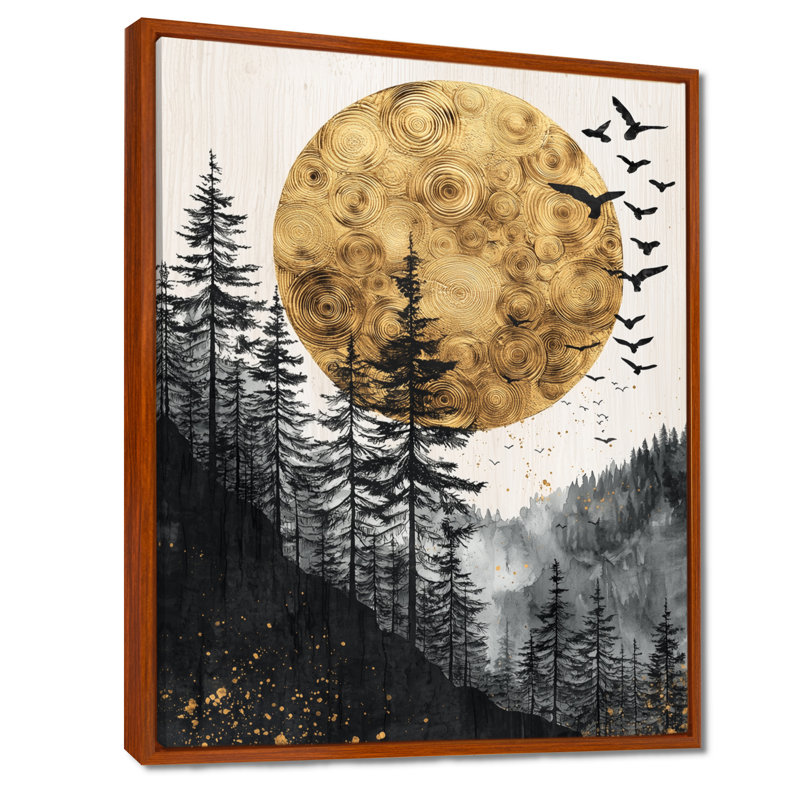 Goverdhan, gothique, corbeau sous une lune dorée III - Corbeau, impressions sur toile, Brun, Reproduction avec cadre flottant