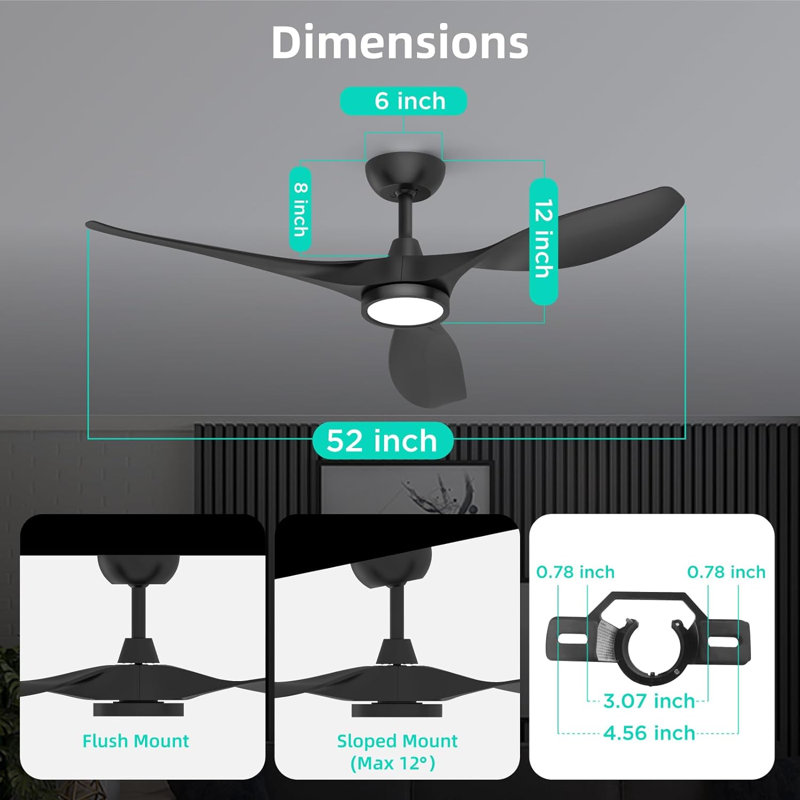 52" Ulanda Blade LED Propeller Ceiling Fan with Remote Control Black, Black with Black Blades