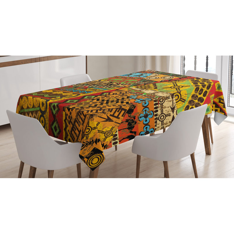 African Dining Room Kitchen Tablecloth, 70" L x 52" W