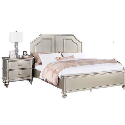 Traditional Eastern King Size Two Panel Bed Frame With Silver Color, And Pine Wood Material For Bedroom Finish Crafted From Wood, Paper Applied, Ideal Use
