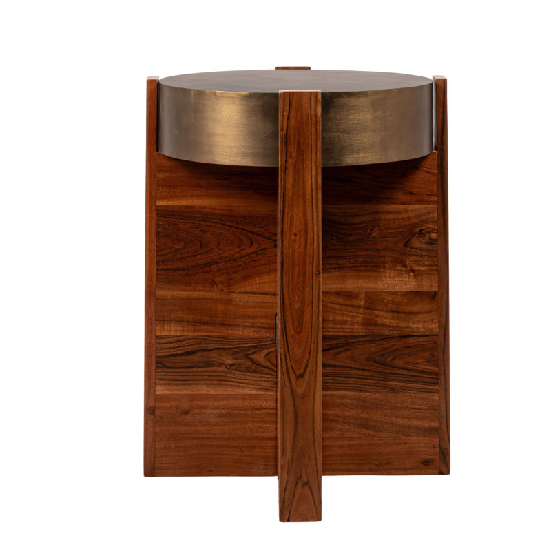 Phoenix Acacia Wood Side Table with Metal Top, Brown