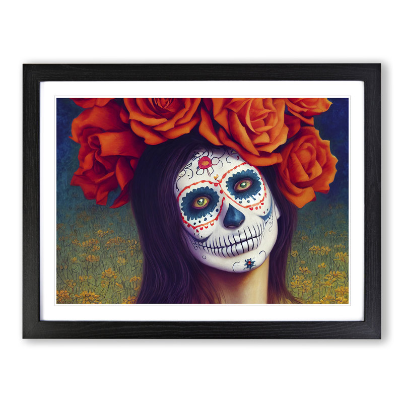 Sugar Skull Woman Vol.2 - Single Picture Frame Print, Black Framed, 25cm H x 34cm W x 2cm D