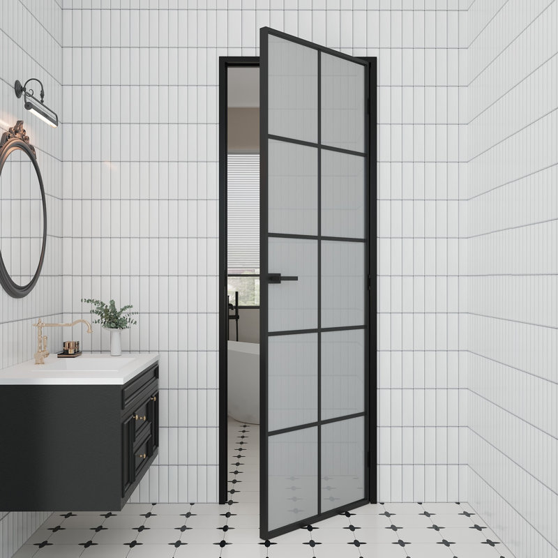 Panneau de porte intérieur en verre givré Aluminun 10-Lite avec cadre et bouton Aluminun, H 80 po x l 32 po, Oui