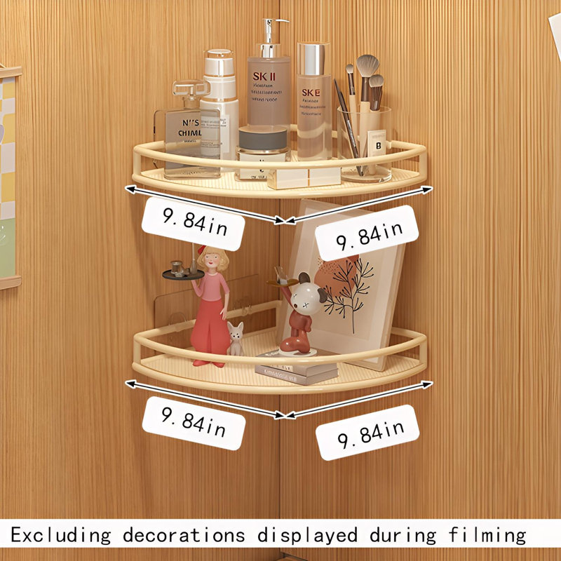 Multi-Layer Corner Shelf | No-Drill Wall Mounted Storage Organizer, 1.57" H x 9.84" W x 9.84" D
