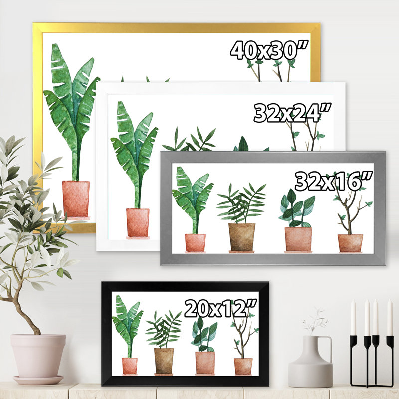 Duo de plantes en pot - Peinture sur toile, H 12 po x l 20 po x p 1 po, Cadre photo argenté