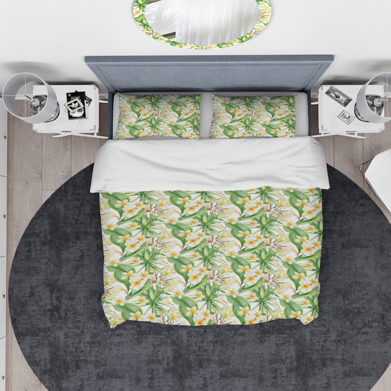 Ensemble de housse de couette designart fleurs, Housse simple + 1 taie décorative