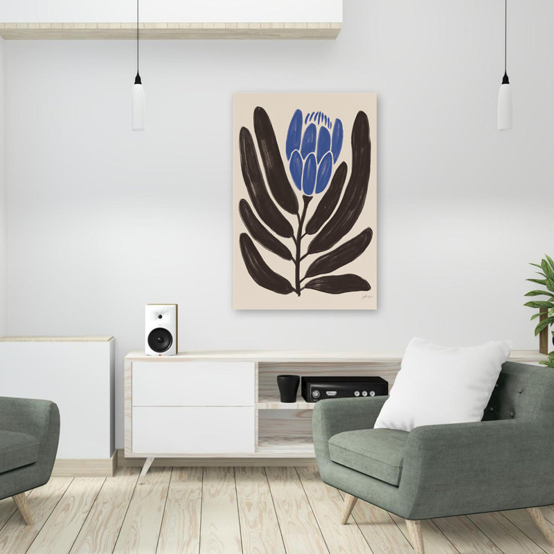 Fleurs simples I bleu - art floral crème bleu-noir, H 36 po x l 24 po