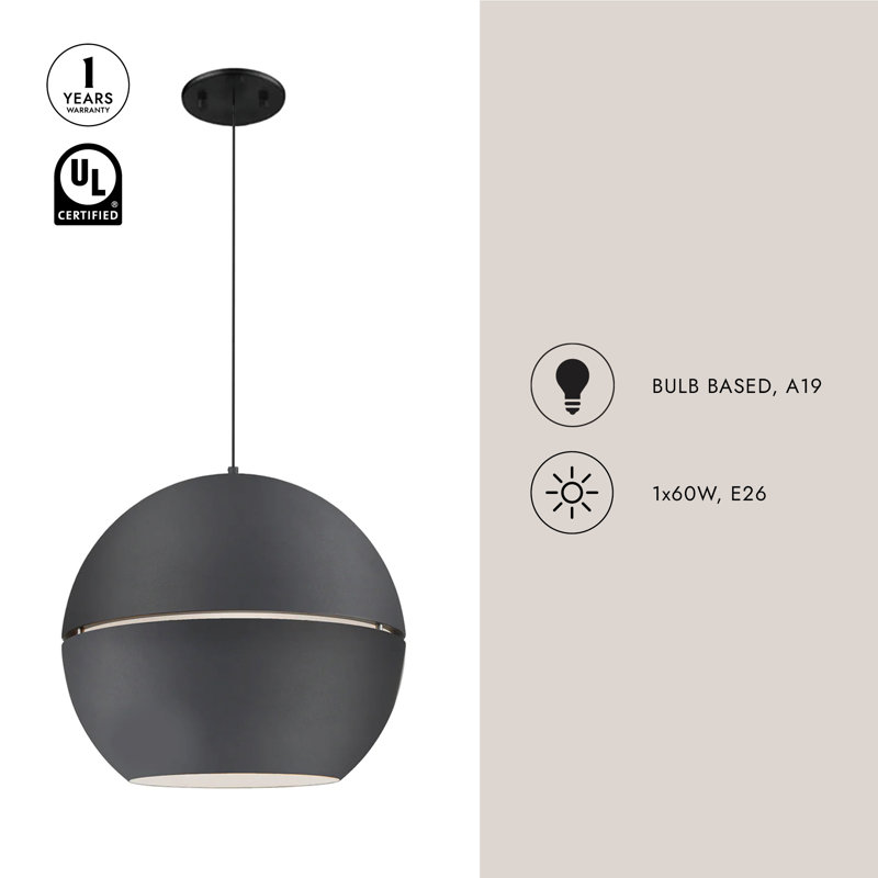 1 - Light Pendant, Gray, 21.5" H x 24" W x 24" D